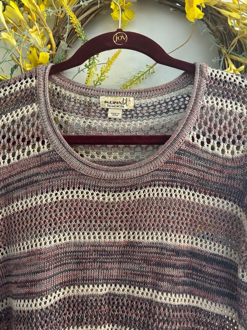One World Live and Let Live Multicolor Striped Open Knit Long Sleeve Sweater